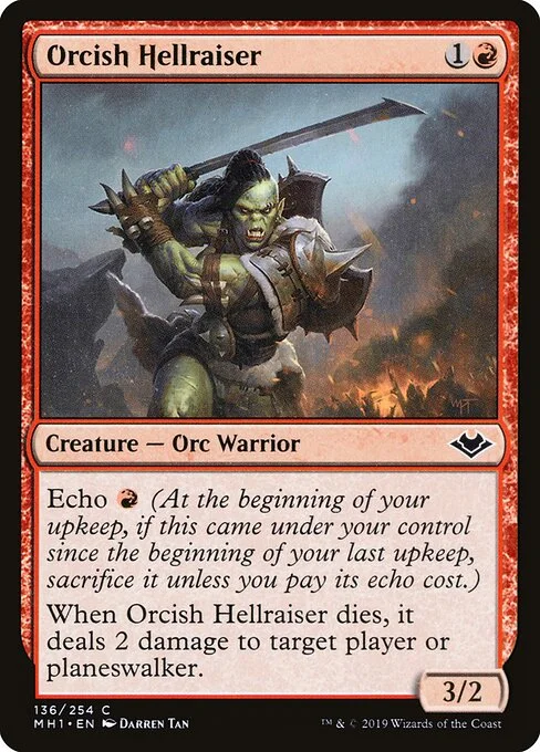 Orcish Hellraiser, carta Magic di tipo Creature — Orc Warrior illustrata da Darren Tan