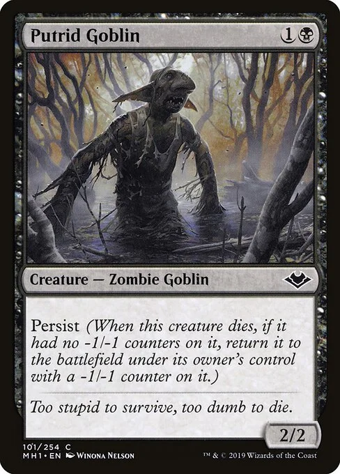 Putrid Goblin, carta Magic di tipo Creature — Zombie Goblin illustrata da Winona Nelson