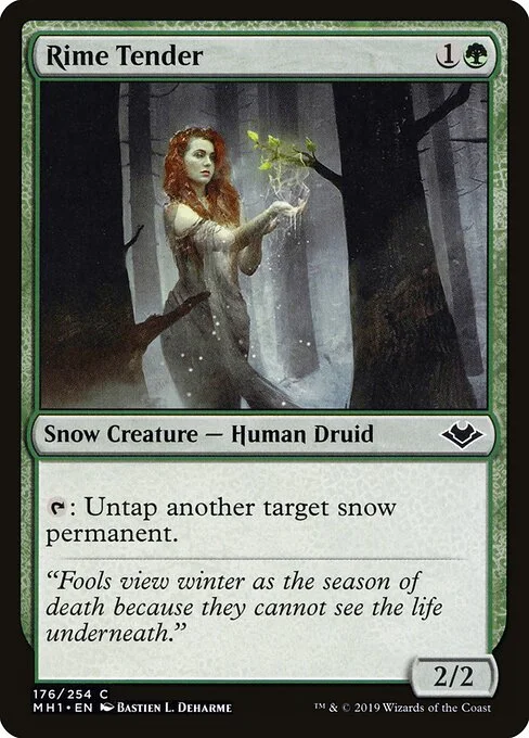 Rime Tender, carta Magic di tipo Snow Creature — Human Druid illustrata da Bastien L. Deharme