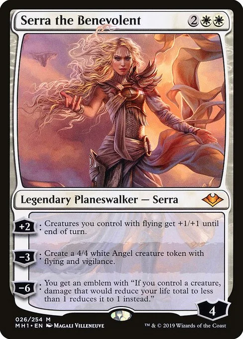 Serra the Benevolent, carta Magic di tipo Legendary Planeswalker — Serra illustrata da Magali Villeneuve