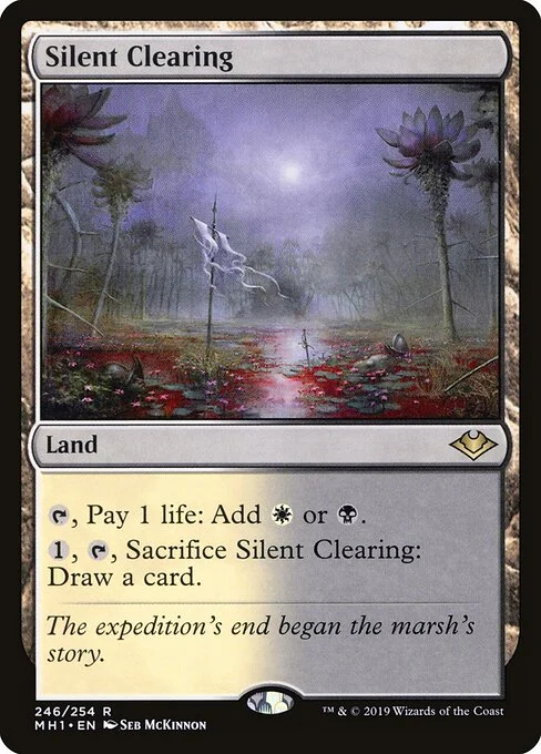 Silent Clearing, carta Magic di tipo Land illustrata da Seb McKinnon