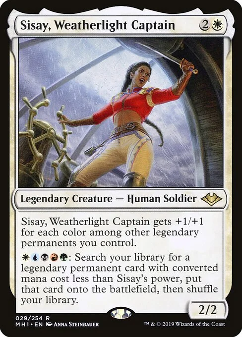 Sisay, Weatherlight Captain, carta Magic di tipo Legendary Creature — Human Soldier illustrata da Anna Steinbauer
