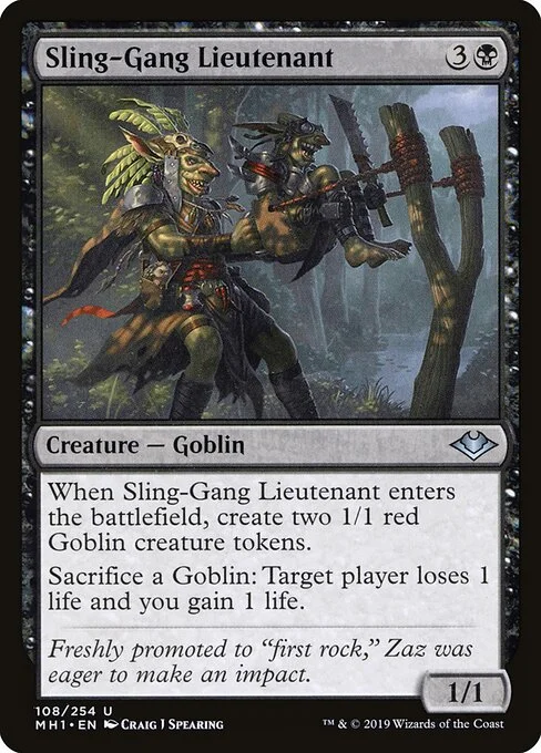 Sling-Gang Lieutenant, carta Magic di tipo Creature — Goblin illustrata da Craig J Spearing