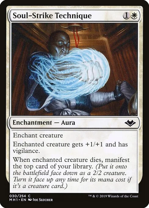 Soul-Strike Technique, carta Magic di tipo Enchantment — Aura illustrata da Joe Slucher