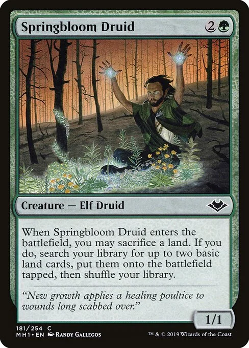 Springbloom Druid, carta Magic di tipo Creature — Elf Druid illustrata da Randy Gallegos