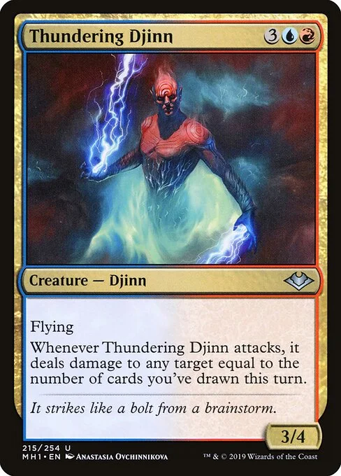 Thundering Djinn, carta Magic di tipo Creature — Djinn illustrata da Anastasia Ovchinnikova