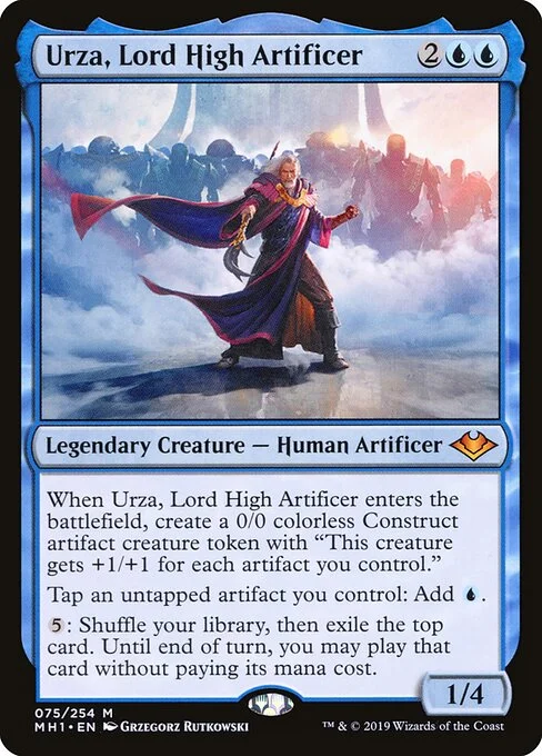 Urza, Lord High Artificer, carta Magic di tipo Legendary Creature — Human Artificer illustrata da Grzegorz Rutkowski