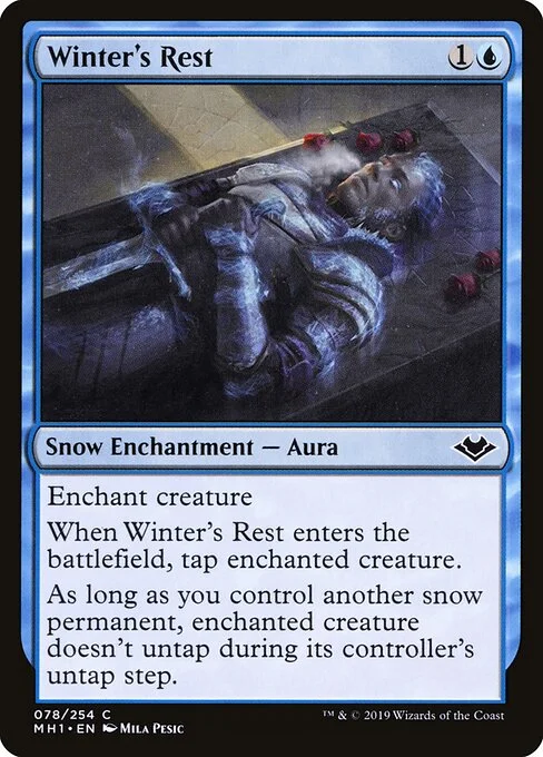 Winter's Rest, carta Magic di tipo Snow Enchantment — Aura illustrata da Mila Pesic