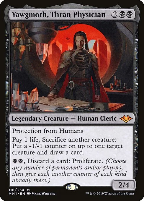 Yawgmoth, Thran Physician, carta Magic di tipo Legendary Creature — Human Cleric illustrata da Mark Winters