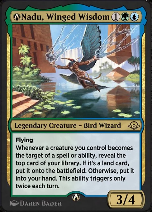 A-Nadu, Winged Wisdom, carta Magic di tipo Legendary Creature — Bird Wizard illustrata da Daren Bader