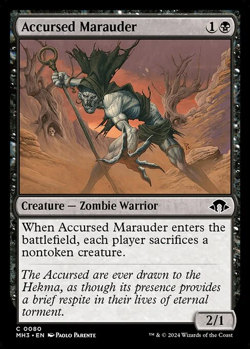 Accursed Marauder, carta Magic di tipo Creature — Zombie Warrior illustrata da Paolo Parente