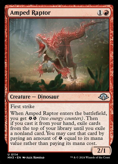 Amped Raptor, carta Magic di tipo Creature — Dinosaur illustrata da Alex Konstad