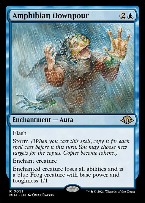Amphibian Downpour, carta Magic di tipo Enchantment — Aura illustrata da Omar Rayyan