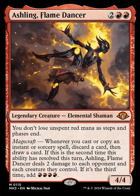 Ashling, Flame Dancer, carta Magic di tipo Legendary Creature — Elemental Shaman illustrata da Michal Ivan