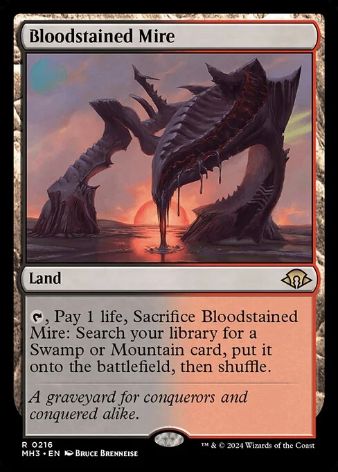 Bloodstained Mire, carta Magic di tipo Land illustrata da Bruce Brenneise