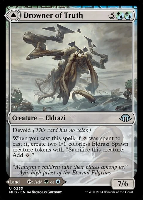 Drowner of Truth // Drowned Jungle, carta Magic di tipo Creature — Eldrazi // Land illustrata da Nicholas Gregory