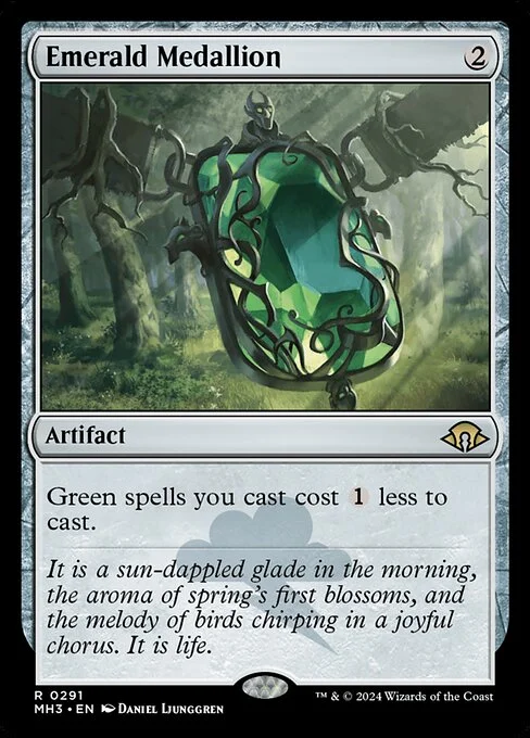 Emerald Medallion, carta Magic di tipo Artifact illustrata da Daniel Ljunggren