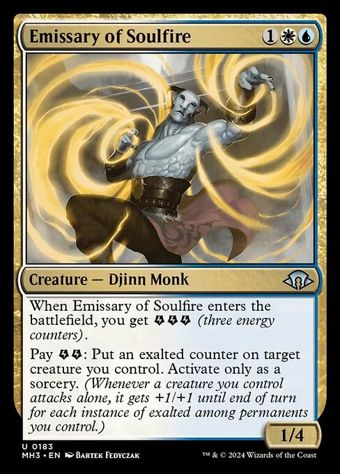 Emissary of Soulfire, carta Magic di tipo Creature — Djinn Monk illustrata da Bartek Fedyczak