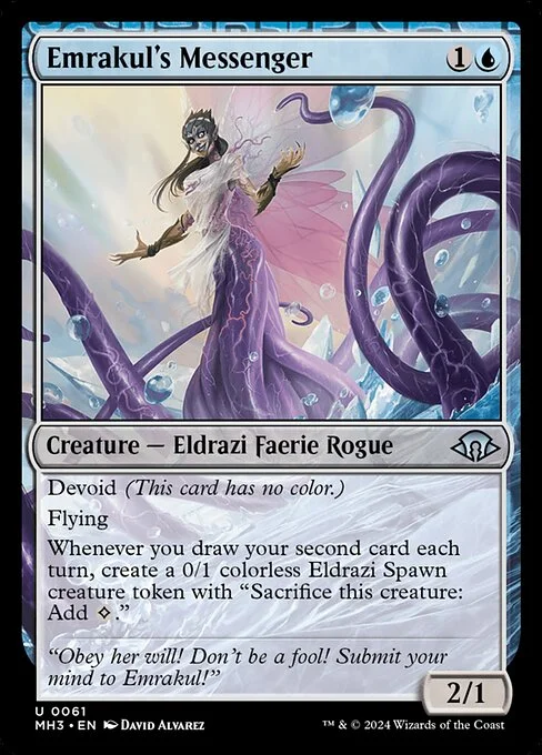 Emrakul's Messenger, carta Magic di tipo Creature — Eldrazi Faerie Rogue illustrata da David Álvarez