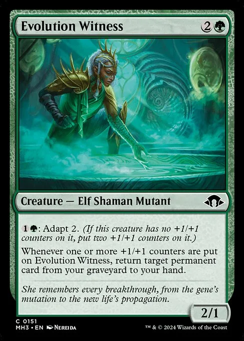 Evolution Witness, carta Magic di tipo Creature — Elf Shaman Mutant illustrata da Nereida