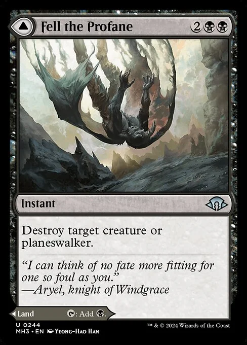 Fell the Profane // Fell Mire, carta Magic di tipo Instant // Land illustrata da Yeong-Hao Han
