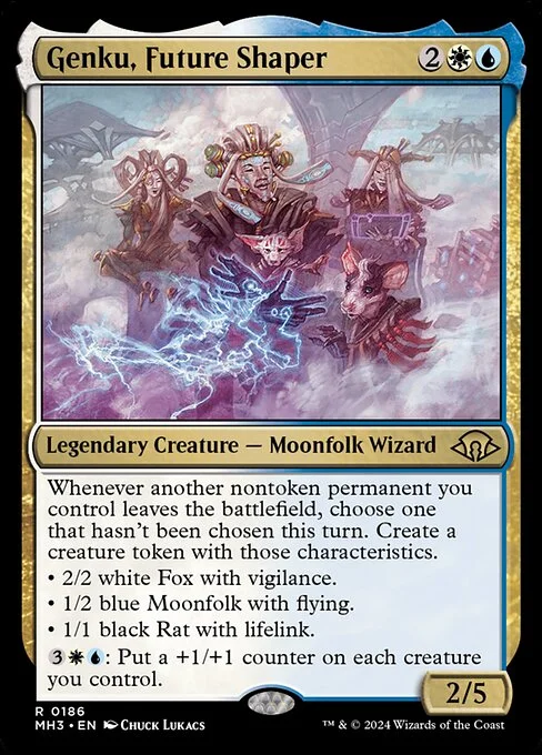Genku, Future Shaper, carta Magic di tipo Legendary Creature — Moonfolk Wizard illustrata da Chuck Lukacs