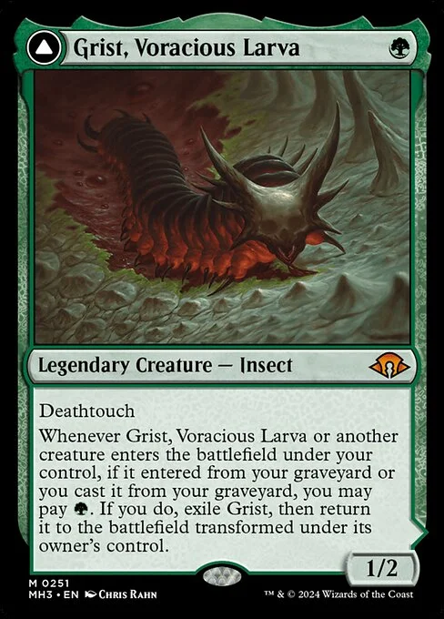 Grist, Voracious Larva // Grist, the Plague Swarm, carta Magic di tipo Legendary Creature — Insect // Legendary Planeswalker — Grist illustrata da Chris Rahn
