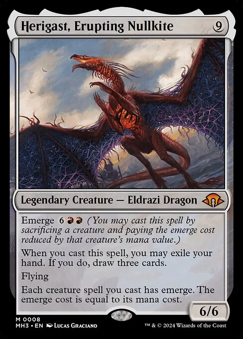 Herigast, Erupting Nullkite, carta Magic di tipo Legendary Creature — Eldrazi Dragon illustrata da Lucas Graciano