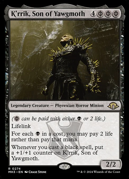 K'rrik, Son of Yawgmoth, carta Magic di tipo Legendary Creature — Phyrexian Horror Minion illustrata da Chase Stone
