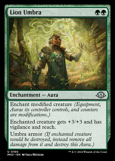 Lion Umbra, carta Magic di tipo Enchantment — Aura illustrata da Julia Metzger