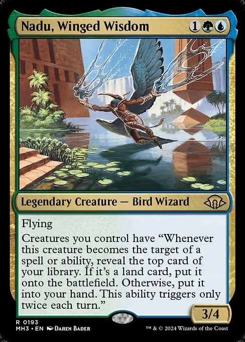 Nadu, Winged Wisdom, carta Magic di tipo Legendary Creature — Bird Wizard illustrata da Daren Bader