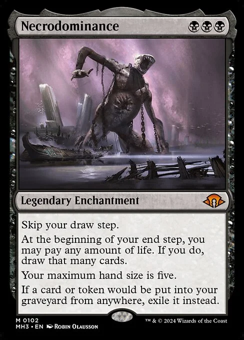 Necrodominance, carta Magic di tipo Legendary Enchantment illustrata da Robin Olausson