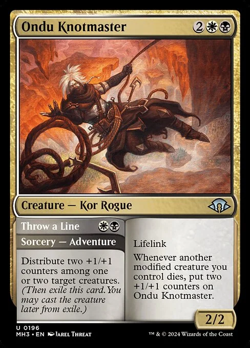 Ondu Knotmaster // Throw a Line, carta Magic di tipo Creature — Kor Rogue // Sorcery — Adventure illustrata da Jarel Threat