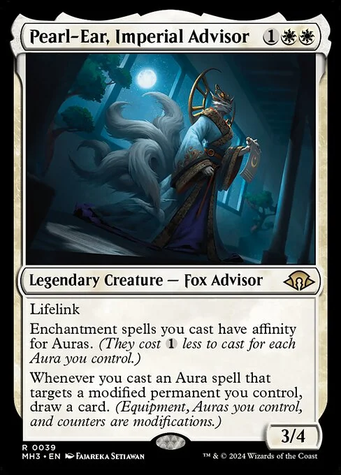 Pearl-Ear, Imperial Advisor, carta Magic di tipo Legendary Creature — Fox Advisor illustrata da Fajareka Setiawan