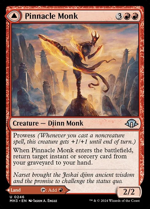 Pinnacle Monk // Mystic Peak, carta Magic di tipo Creature — Djinn Monk // Land illustrata da Jason A. Engle