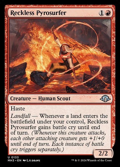 Reckless Pyrosurfer, carta Magic di tipo Creature — Human Scout illustrata da L.A. Draws