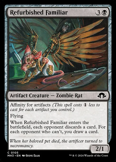 Refurbished Familiar, carta Magic di tipo Artifact Creature — Zombie Rat illustrata da Steve Ellis
