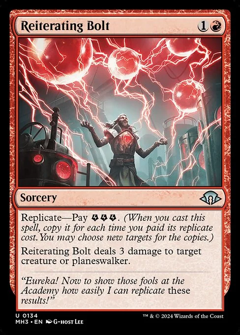 Reiterating Bolt, carta Magic di tipo Sorcery illustrata da G-host Lee