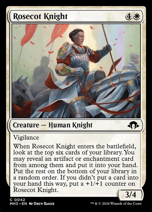 Rosecot Knight, carta Magic di tipo Creature — Human Knight illustrata da Drew Baker