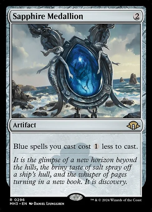 Sapphire Medallion, carta Magic di tipo Artifact illustrata da Daniel Ljunggren