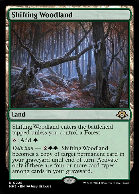 Shifting Woodland, carta Magic di tipo Land illustrata da Josu Hernaiz