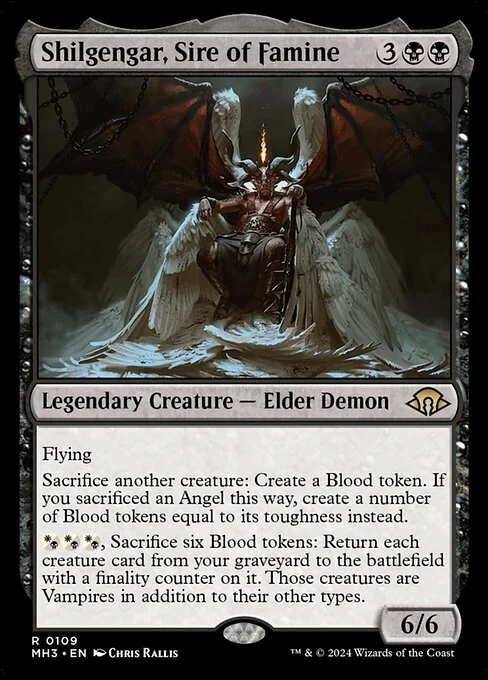 Shilgengar, Sire of Famine, carta Magic di tipo Legendary Creature — Elder Demon illustrata da Chris Rallis