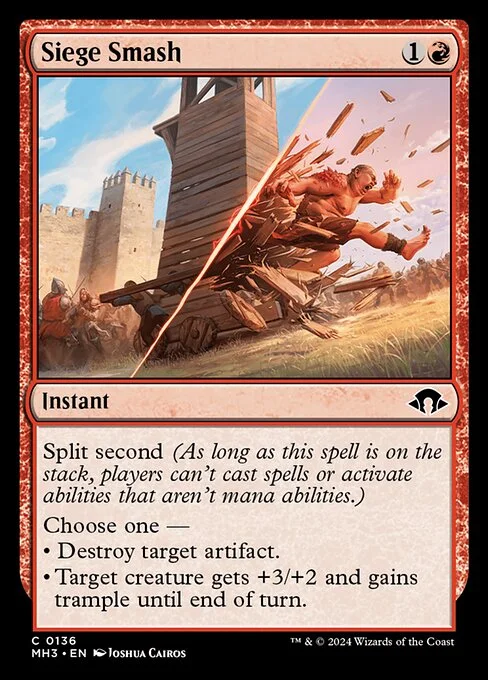 Siege Smash, carta Magic di tipo Instant illustrata da Joshua Cairos