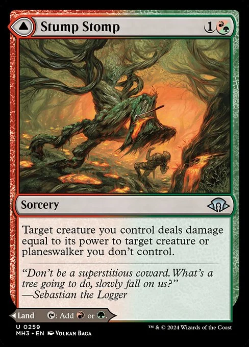 Stump Stomp // Burnwillow Clearing, carta Magic di tipo Sorcery // Land illustrata da Volkan Baǵa