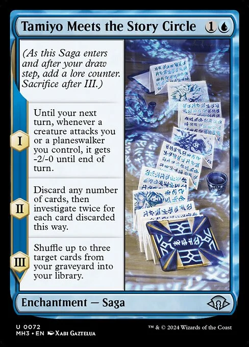 Tamiyo Meets the Story Circle, carta Magic di tipo Enchantment — Saga illustrata da Xabi Gaztelua