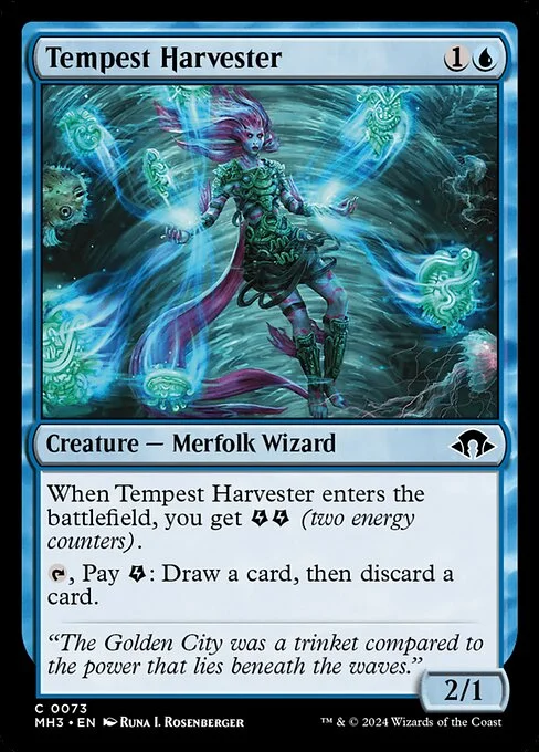 Tempest Harvester, carta Magic di tipo Creature — Merfolk Wizard illustrata da Runa I. Rosenberger