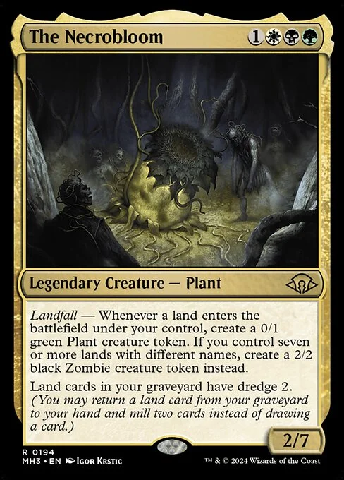 The Necrobloom, carta Magic di tipo Legendary Creature — Plant illustrata da Igor Krstic