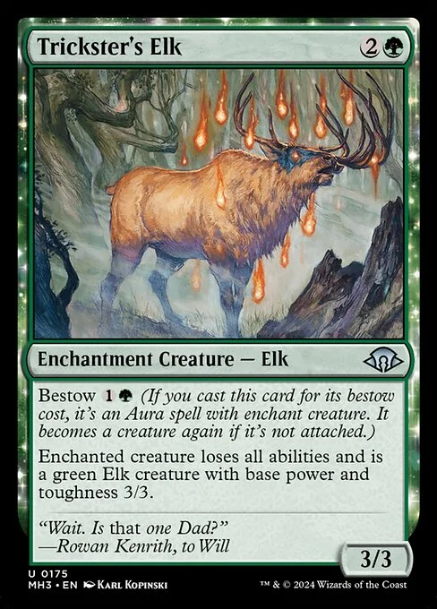 Trickster's Elk, carta Magic di tipo Enchantment Creature — Elk illustrata da Karl Kopinski