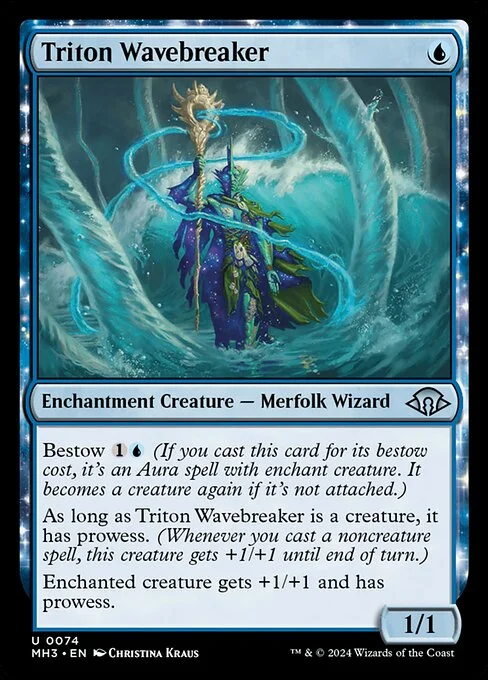 Triton Wavebreaker, carta Magic di tipo Enchantment Creature — Merfolk Wizard illustrata da Christina Kraus