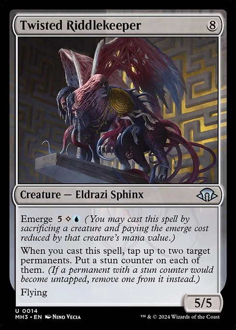 Twisted Riddlekeeper, carta Magic di tipo Creature — Eldrazi Sphinx illustrata da Nino Vecia
